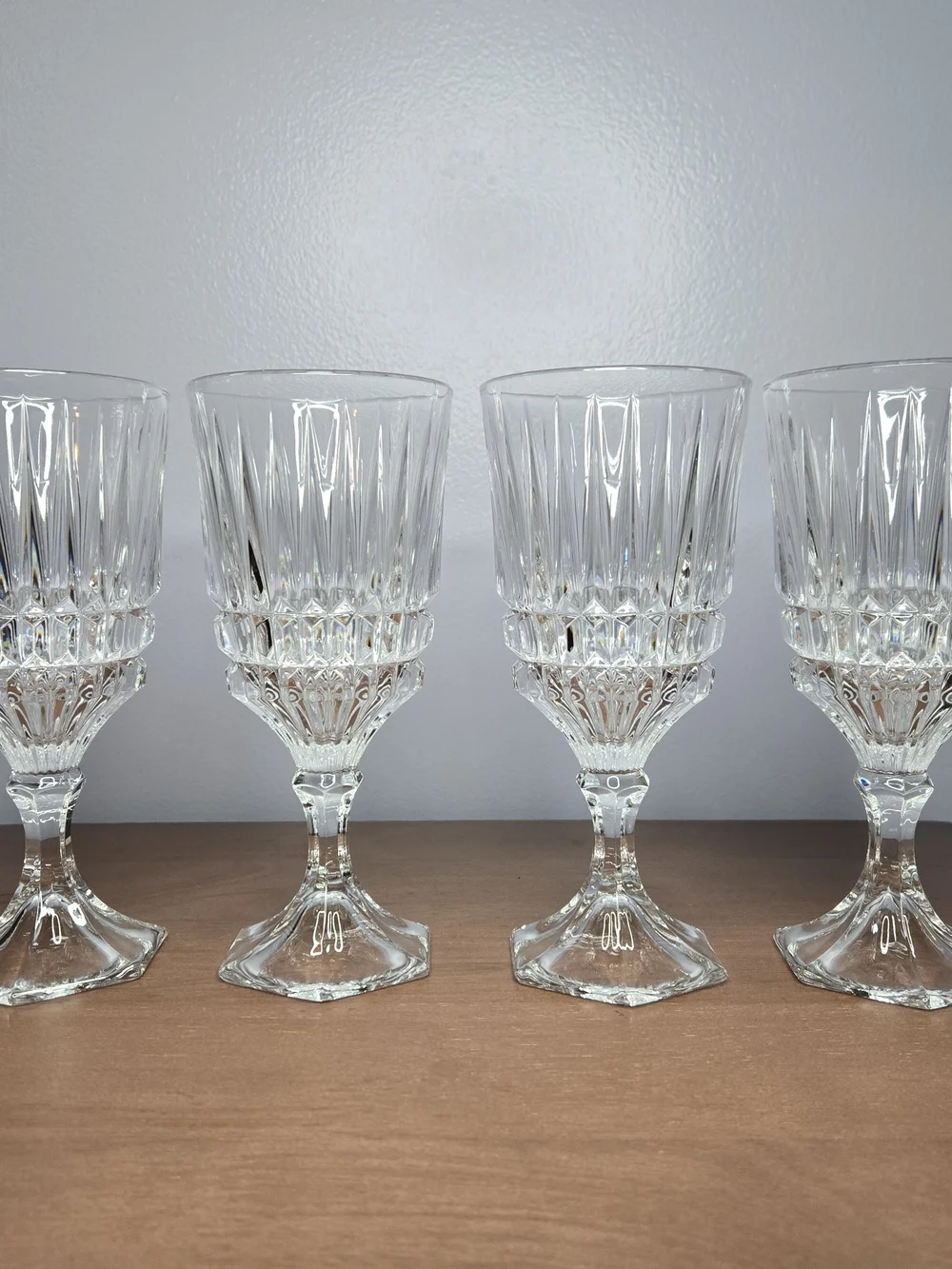 Set of 4 Vintage Fostoria Heritage Clear Crystal Wine Goblets Glasses